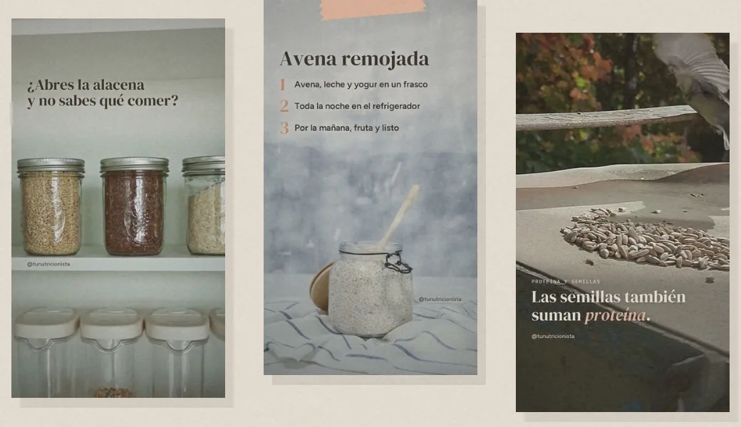 Tres videos verticales con textos editables